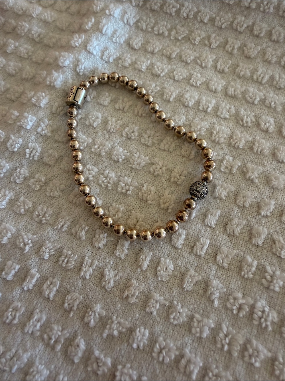 Pandora Gold Beaded Bracelet with Pave Charm